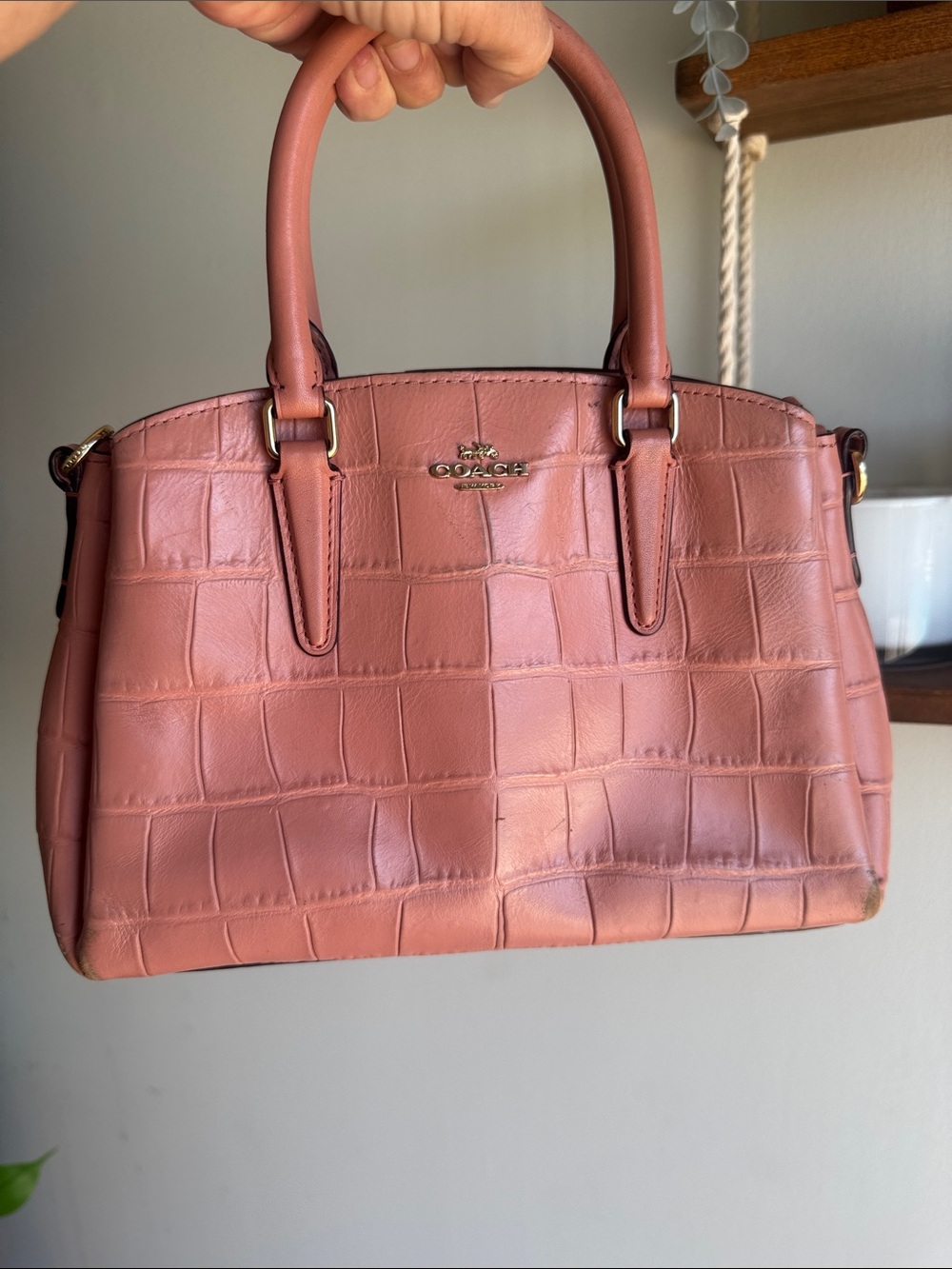 Coach small Croc-Embossed Leather Satchel in Dusty Rose